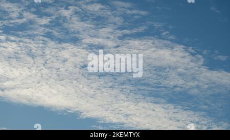 White clouds on a blue sky. Feather clouds in the sky, cloud background Stock Photo