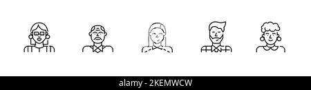 Office workers profile pictures. Pixel perfect, editable stroke line icons