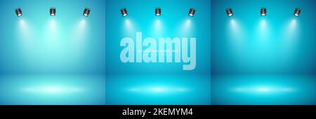 Empty blue studio abstract backgrounds with spotlight effect. Product showcase backdrop. Stage lighting. Vector illustration Stock Vector