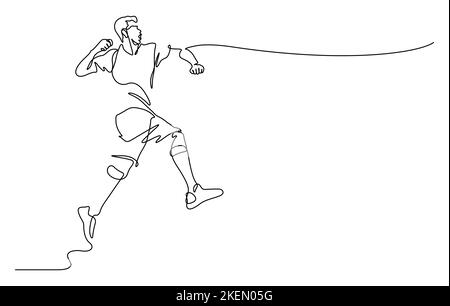 continuous line drawing of man in happiness emotion jumping with arm raised and fist vector illustration Stock Vector