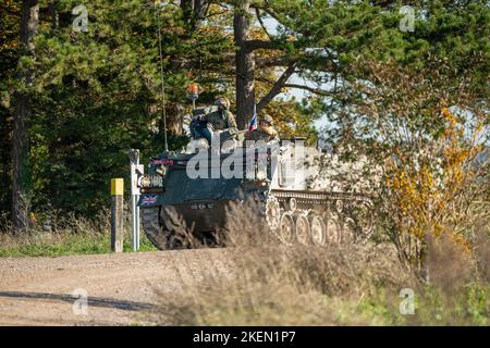 British army FV434 Bulldog recovery vehicle in action on a military ...