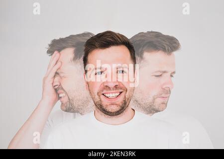 Multiple exposure portrait of young european caucasian man  Stock Photo