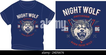 night wolf born to be wild t shirt graphic design vector illustration digital file Stock Vector
