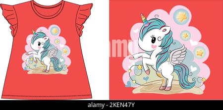 jumping unicorn t shirt graphic design vector illustration digital file Stock Vector
