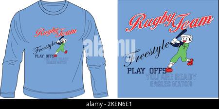 rugby team baseball t shirt graphic design vector illustration digital file Screen printing,kids clothing,kids fashion,vector,vector art,graphic tees, Stock Vector