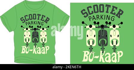 scooter parking t shirt graphic design vector illustration digital file Screen printing,kids clothing,kids fashion,vector,vector art,graphic tees,grap Stock Vector