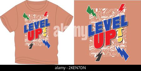 level up t shirt graphic design vector illustration digital file Screen printing,kids clothing,kids fashion,vector,vector art,graphic tees,graphic t s Stock Vector