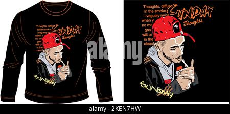 sunday thoughts boy smoking t shirt graphic design vector illustration digital file Screen printing,kids clothing,kids fashion,vector,vector art,graph Stock Vector