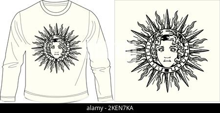 sun face in box t shirt graphic design vector illustration digital file Screen printing,kids clothing,kids fashion,vector,vector art,graphic tees,grap Stock Vector