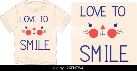 love to smile cat face t shirt graphic design vector illustration digital filetees,graphic t shirt,t shirt Screen printing,kids clothing,kids fashion, Stock Vector