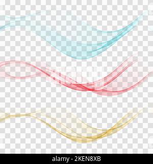 Set of colored smoky waves. Abstract wavy backgrounds. Transparent wave backgrounds for design, brochure template Stock Vector