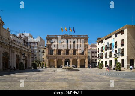 Main square of Castellon de la Plana with the city council building, Spain Stock Photo