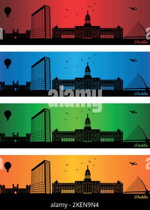 Dublin city in a four different colors - illustration,  Town in colors background,  City of Dublin Stock Vector