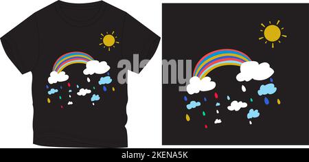 rainbow sun clouds t shirt graphic design vector illustration digital file tees,graphic t shirt,t shirt Screen printing,kids clothing,kids fashion,vec Stock Vector