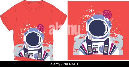 spaceman on moon t shirt graphic design vector illustration digital file tees,graphic t shirt,t shirt Screen printing,kids clothing,kids fashion,vecto Stock Vector