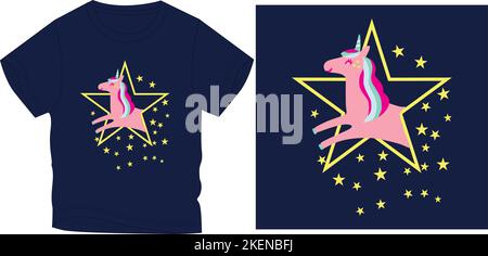 unicorn in stars t shirt graphic design vector illustration digital filetees,graphic t shirt,t shirt Screen printing,kids clothing,kids fashion,vector Stock Vector