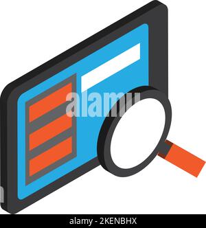 smartphone and magnifying glass illustration in 3D isometric style isolated on background Stock Vector