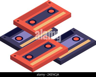 cassette tape illustration in 3D isometric style isolated on background Stock Vector