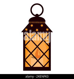 Interior landscape Christmas lantern with candle, color vector illustration in cartoon style Stock Vector