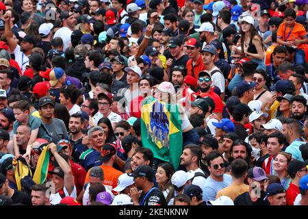 Sao Paulo, Brazil. 13th Nov, 2022. Circuit atmosphere - fans at the podium. Brazilian Grand Prix, Sunday 13th November 2022. Sao Paulo, Brazil. Credit: James Moy/Alamy Live News Stock Photo