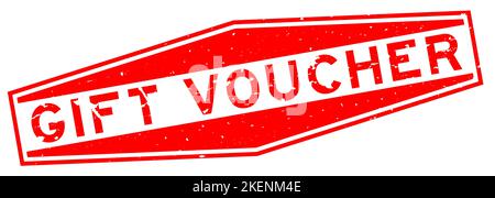 Grunge red gift voucher word hexagon rubber seal stamp on white background Stock Vector