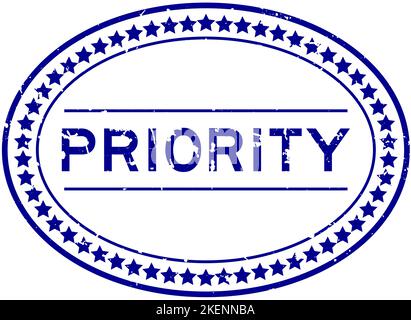 Grunge blue priority word oval rubber seal stamp on white background Stock Vector