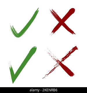 The green yes and red no checkmark icons isolated on the white background Stock Vector