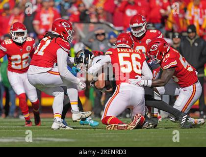 Kansas City Chiefs linebacker Willie Gay (50) looks on from the sideline  during an NFL pre-season football game against the Washington Commanders  Saturday, Aug. 20, 2022, in Kansas City, Mo. (AP Photo/Peter