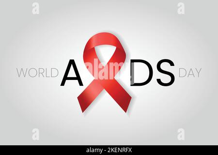 Vector in rectangular format with a red ribbon for world aids day. December 1st hiv day. Banner or background to support people living with HIV and AI Stock Vector