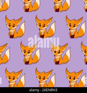 Seamless cartoon pattern with cute red fox. Stock Vector