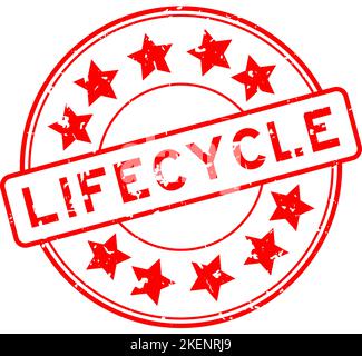 Grunge red lifecycle word with star icon round rubber seal stamp on white background Stock Vector