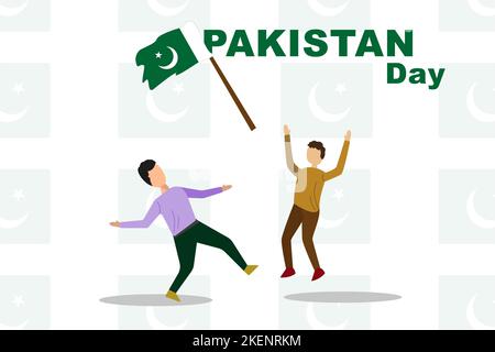 happy independence day Pakistan. vector illustration of Pakistan man with flag. poster, banner , template design Stock Vector