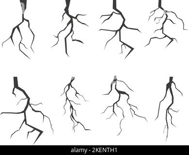 Set of lightning silhouettes. Thunderstorm isolated on white. Vector ...