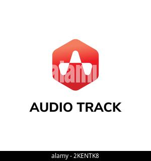 Letter A Alphabet, Liquid Sound Wave with Orange Rounded Hexagon Shape, Audio Logo Design Template Stock Vector
