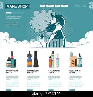 Vape shop. landing web page UI design template vape accessories Stock Vector
