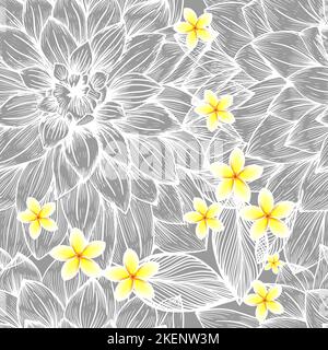 Chrysanthemum seamless background with yellow plumeria flowers. Vector illustration Stock Vector