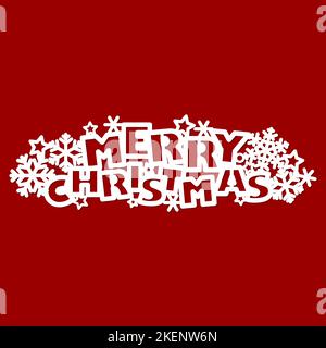 Inscription Merry Christmas surrounded by snowflakes. Template for laser cutting of any materials. For the design of Christmas and New Year decoration Stock Vector