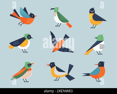 Abstract birds. Flying stylizing geometrical form birds illustrated of freedom symbols recent vector minimalism shapes isolated on white Stock Vector