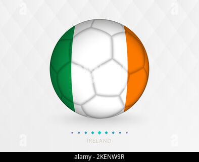 Football ball with Ireland flag pattern, soccer ball with flag of Ireland national team. Vector sport icon. Stock Vector