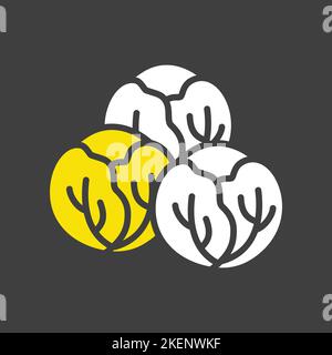 Brussels sprouts isolated design vector glyph on dark background icon. Vegetable sign. Graph symbol for food and drinks web site, apps design, mobile Stock Vector