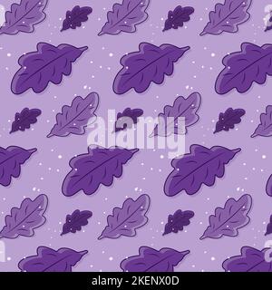 Seamless pattern with cartoon purple oak leaves. Stock Vector