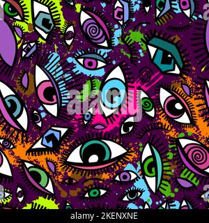 Seamless background of people's eyes. Vector illustration Abstract witch look. Printing on fabric. Hand-drawn all-seeing divine eye. Stock Vector