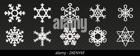 Various ornate snowflake big set. Merry Christmas and happy New Year 2023 background. Christmas greeting card template. Vector illustration. Stock Vector