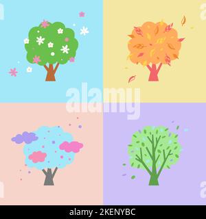 Vector illustration in pastel colors. Seasons trees at different times of year Stock Vector