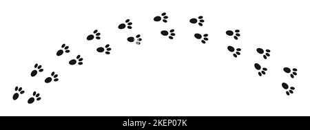 Bunny wet or mud pawprints. Rabbit paw silhouettes stamps. Trace of steps of running or walking hare isolated on white background. Vector graphic illustration. Stock Vector