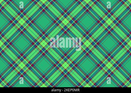 Check seamless texture. Background fabric vector. Pattern textile plaid tartan in green and blue colors. Stock Vector