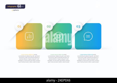 Abstract vector gradient minimalistic infographic template composed of 3 rounded squares Stock Vector
