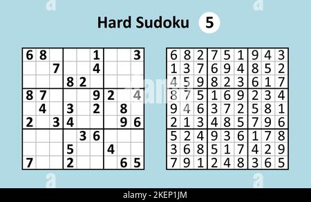 Sudoku game with answers. Hard complexity. Simple Stock Vector