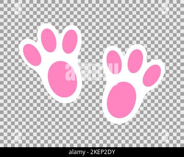 Bunny foot print. Cute pink and white rabbit paws on transparent background. Design for Easter or New Year party celebration, greeting or invitation card. Vector flat illustration. Stock Vector