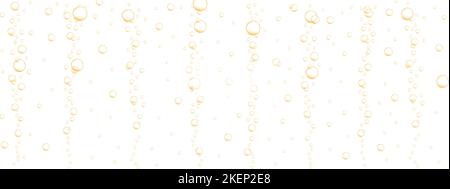Golden floating air bubbles background. Sparkling fizzy drink, carbonated water, seltzer, cola, prosecco, beer, lemonade, champagne texture. Vector realistic illustration Stock Vector